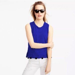 J. Crew Linen Pom Pom Tank Cobalt Blue Size S EUC